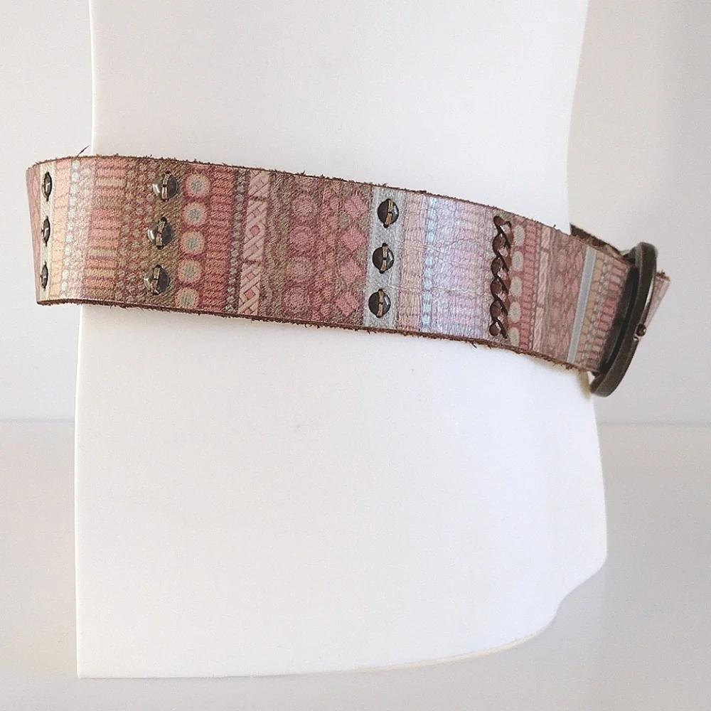 Fossil pastel print leather accented belt M